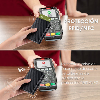 Billetera Carbon Fiber RFID - Cuero Liso