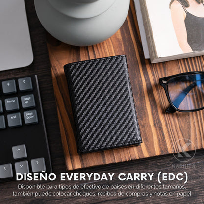 Billetera Carbon Fiber RFID - Cuero Liso