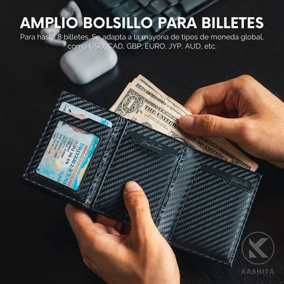 Billetera Carbon Fiber RFID - Cuero Liso