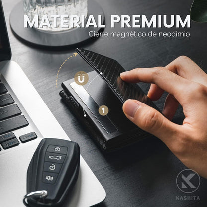 Billetera Carbon Fiber RFID - Cuero Liso