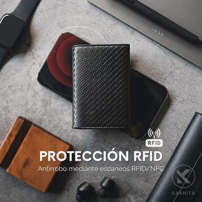 Billetera Carbon Fiber RFID - Cuero Liso