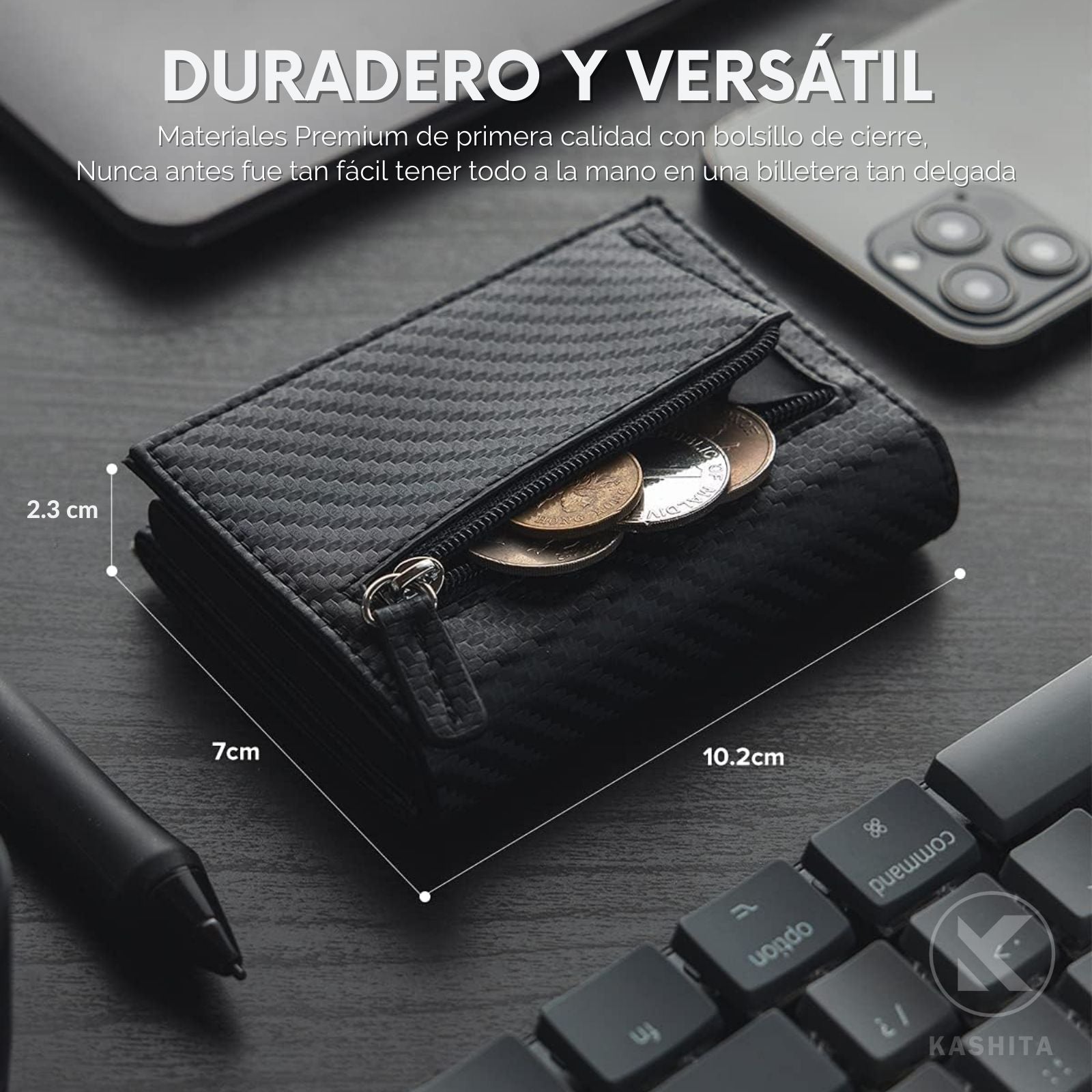Billetera Carbon Fiber RFID - Cuero Liso