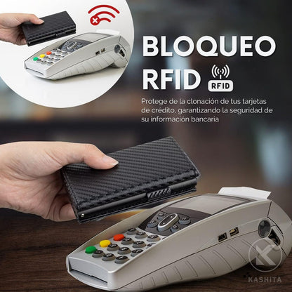 Billetera Carbon Fiber RFID - Cuero Liso